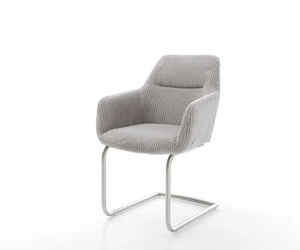 Cantilever Pejo-Flex côtelé gris argenté pied cantilever rond acier inoxydable brossé ressorts ensachés
