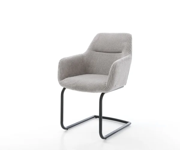 Cantilever Pejo-Flex côtelé gris argenté pied cantilever rond noir ressorts ensachés