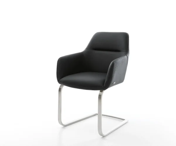 Cantilever Pejo-Flex cuir de vache noir pied cantilever plat acier inoxydable brossé ressorts ensachés