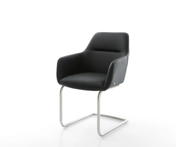 Cantilever Pejo-Flex cuir de vache noir pied cantilever rond acier inoxydable brossé ressorts ensachés