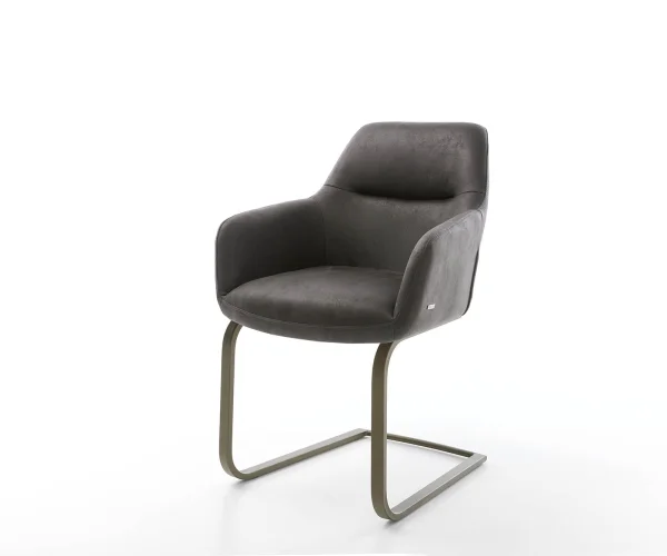 Cantilever Pejo-Flex microvelours anthracite vintage pied cantilever plat aspect titane ressorts ensachés