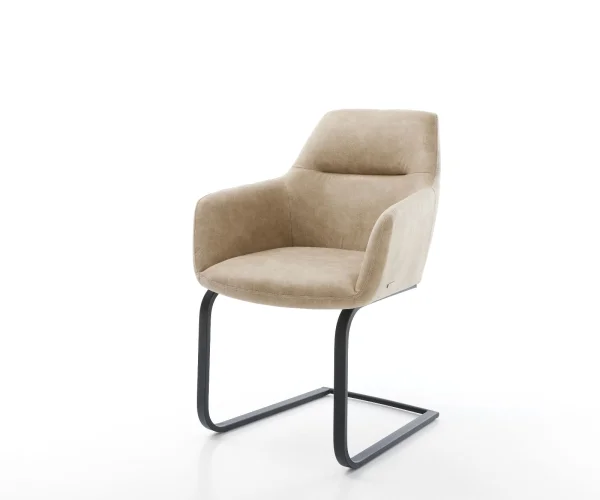Cantilever Pejo-Flex microvelours beige vintage pied cantilever plat noir ressorts ensachés