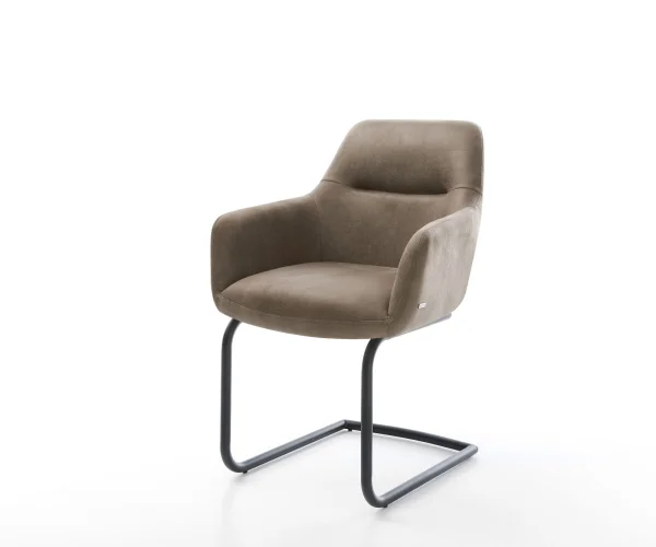 Cantilever Pejo-Flex microvelours taupe vintage pied cantilever rond noir ressorts ensachés