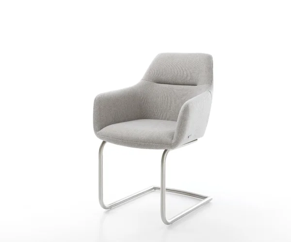 Cantilever Pejo-Flex rayures gris clair pied cantilever rond acier inoxydable brossé ressorts ensachés