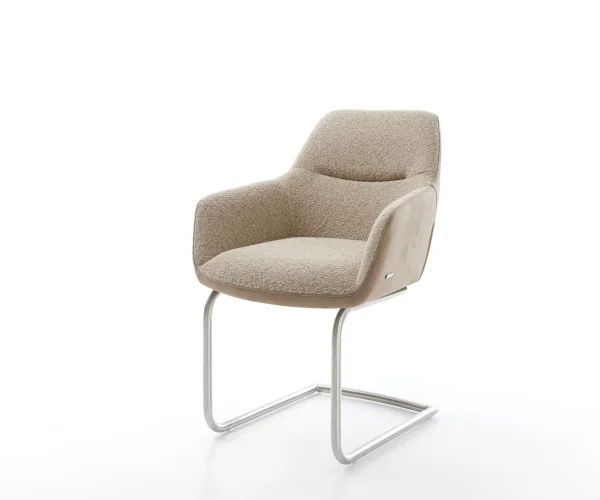 Cantilever Pejo-Flex tissu mixte couleur boue pied cantilever rond acier inoxydable brossé ressorts ensachés