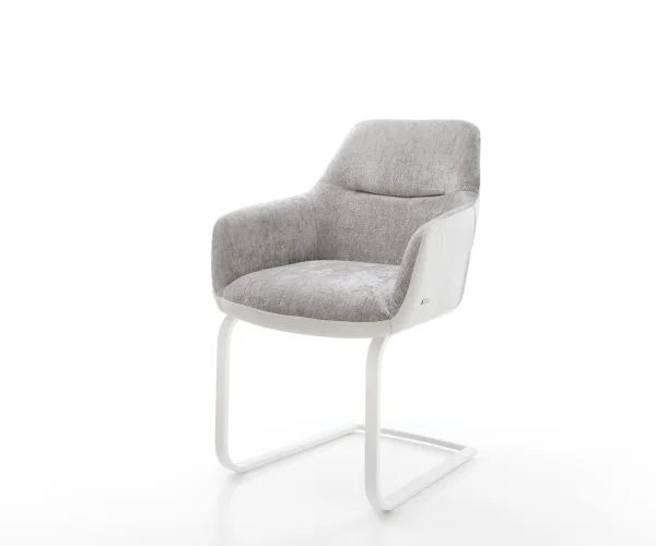 Cantilever Pejo-Flex tissu mixte cuir de vache blanc-gris argenté pied cantilever plat blanc ressorts ensachés