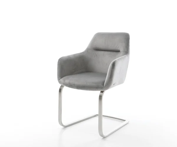 Cantilever Pejo-Flex velours gris pied cantilever plat acier inoxydable brossé ressorts ensachés