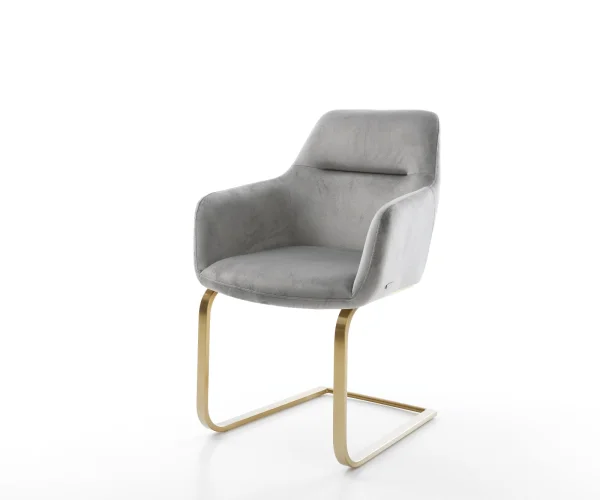 Cantilever Pejo-Flex velours gris pied cantilever plat or ressorts ensachés