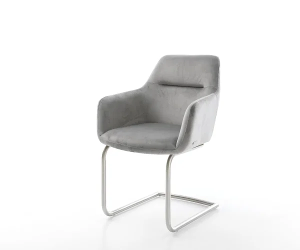 Cantilever Pejo-Flex velours gris pied cantilever rond acier inoxydable brossé ressorts ensachés