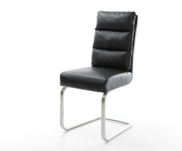Cantilever Pela-Flex cuir de vache noir pied cantilever plat acier inoxydable brossé ressorts ensachés