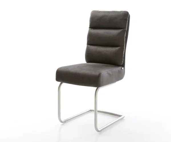 Cantilever Pela-Flex microvelours anthracite vintage pied cantilever rond acier inoxydable brossé ressorts ensachés