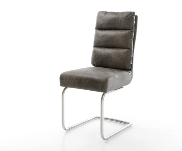 Cantilever Pela-Flex microvelours gris antique pied cantilever rond acier inoxydable brossé ressorts ensachés