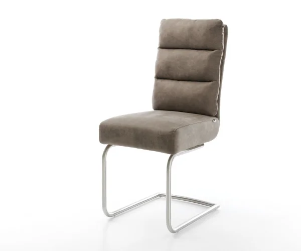 Cantilever Pela-Flex microvelours taupe vintage pied cantilever rond acier inoxydable brossé ressorts ensachés