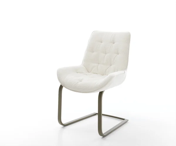 Cantilever Taimi-Flex bouclé doux beige pied cantilever plat aspect titane