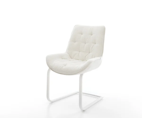Cantilever Taimi-Flex bouclé doux beige pied cantilever plat blanc