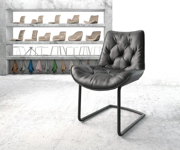 Cantilever Taimi-Flex cuir de vache noir pied cantilever rond noir