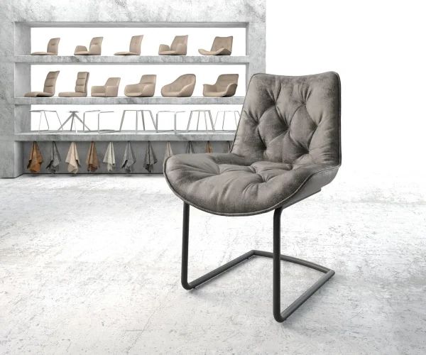 Cantilever Taimi-Flex microvelours gris antique pied cantilever rond noir