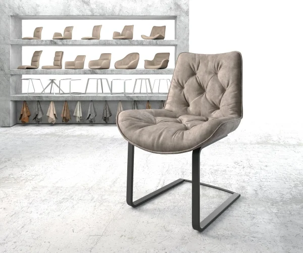 Cantilever Taimi-Flex microvelours taupe vintage pied cantilever plat noir