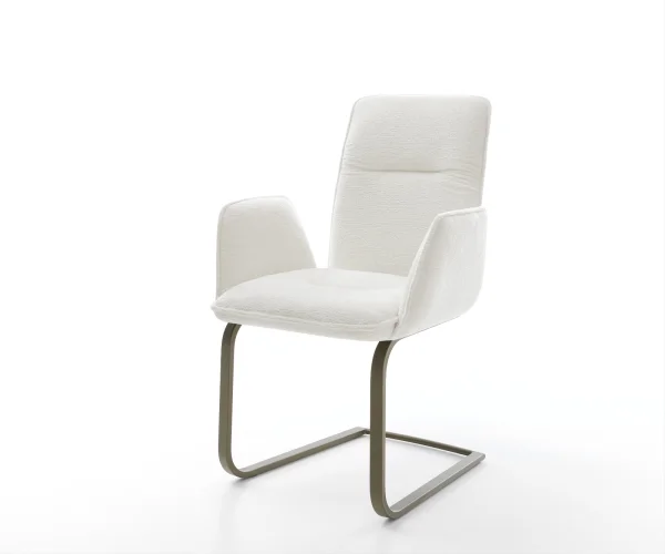 Cantilever Vinja-Flex bouclé doux beige pied cantilever plat aspect titane