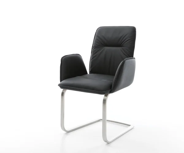Cantilever Vinja-Flex cuir de vache noir pied cantilever plat acier inoxydable brossé