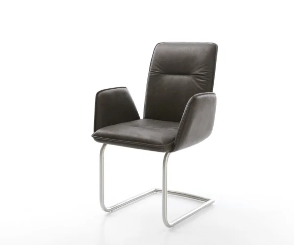 Cantilever Vinja-Flex microvelours anthracite vintage pied cantilever rond acier inoxydable brossé