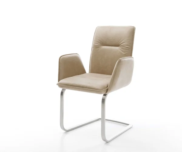 Cantilever Vinja-Flex microvelours beige vintage pied cantilever plat acier inoxydable brossé