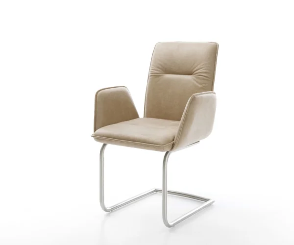 Cantilever Vinja-Flex microvelours beige vintage pied cantilever rond acier inoxydable brossé