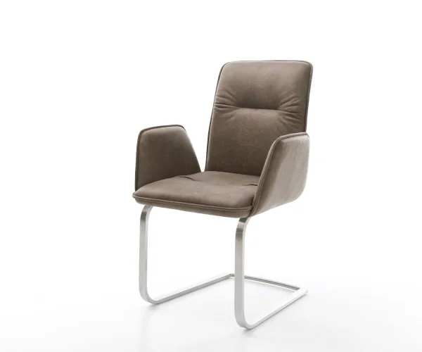 Cantilever Vinja-Flex microvelours taupe vintage pied cantilever plat acier inoxydable brossé