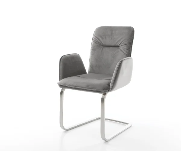 Cantilever Vinja-Flex velours gris pied cantilever plat acier inoxydable brossé