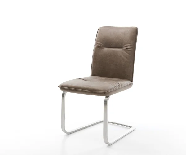 Cantilever Vinjo-Flex microvelours taupe vintage pied cantilever plat acier inoxydable brossé