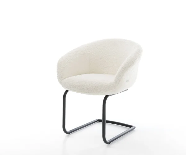 Cantilever Vinka-Flex avec accoudoirs bouclé blanc pied cantilever rond noir ressorts ensachés