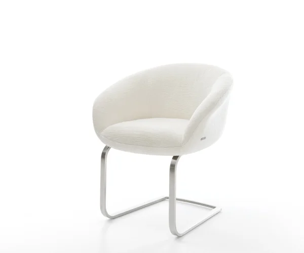 Cantilever Vinka-Flex avec accoudoirs bouclé doux beige pied cantilever plat acier inoxydable resorts ensachés