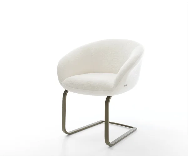 Cantilever Vinka-Flex avec accoudoirs bouclé doux beige pied cantilever plat aspect titane resorts ensachés