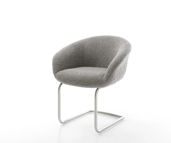 Cantilever Vinka-Flex avec accoudoirs bouclé gris argenté pied cantilever rond acier inoxydable ressorts ensachés