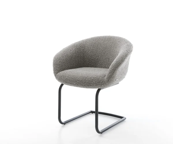 Cantilever Vinka-Flex avec accoudoirs bouclé gris argenté pied cantilever rond noir ressorts ensachés