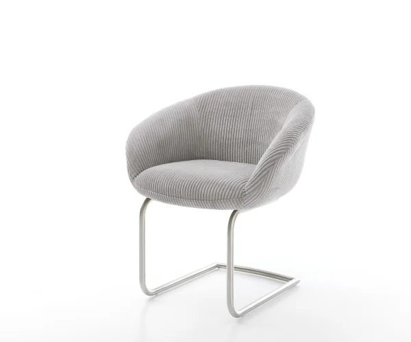 Cantilever Vinka-Flex avec accoudoirs côtelé gris argenté pied cantilever rond acier inoxydable brossé ressorts ensachés