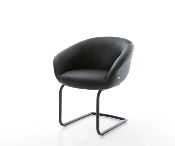 Cantilever Vinka-Flex avec accoudoirs cuir de vache noir pied cantilever rond noir ressorts ensachés