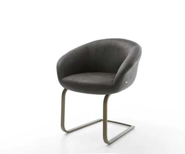 Cantilever Vinka-Flex avec accoudoirs microvelours anthracite vintage pied cantilever plat aspect titane ressorts ensachés