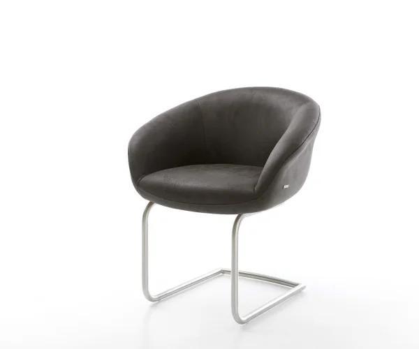 Cantilever Vinka-Flex avec accoudoirs microvelours anthracite vintage pied cantilever rond acier inoxydable brossé ressorts ensachés
