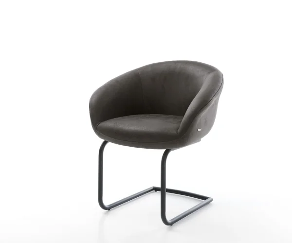 Cantilever Vinka-Flex avec accoudoirs microvelours anthracite vintage pied cantilever rond noir ressorts ensachés