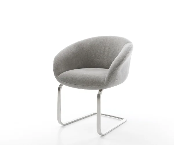 Cantilever Vinka-Flex avec accoudoirs tissu structuré doux gris pied cantilever plat acier inoxydable resorts ensachés