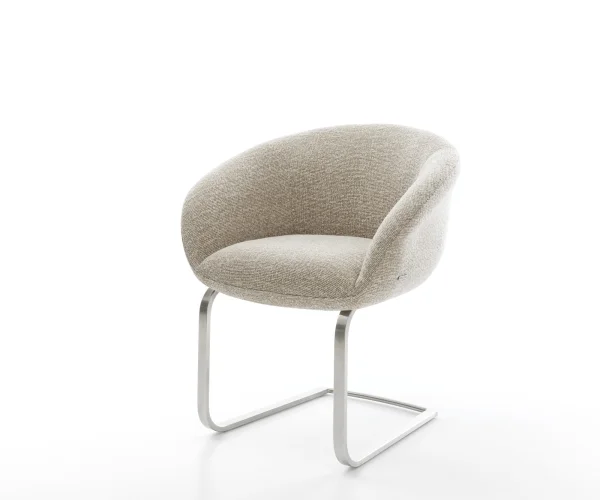 Cantilever Vinka-Flex avec accoudoirs tissu tissé doux beige pied cantilever plat acier inoxydable resorts ensachés