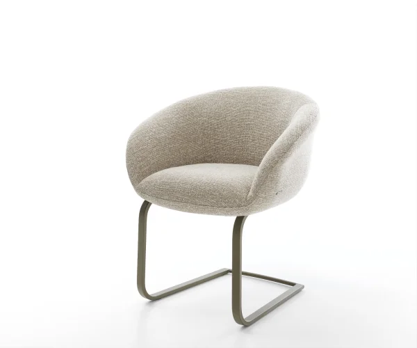 Cantilever Vinka-Flex avec accoudoirs tissu tissé doux beige pied cantilever plat aspect titane resorts ensachés