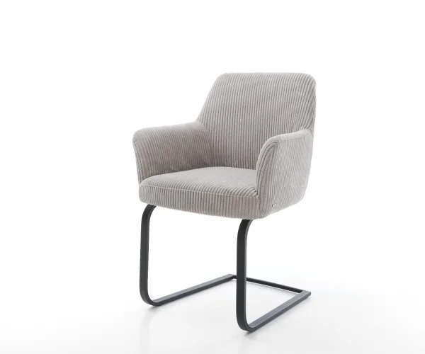 Cantilever Xana-Flex avec accoudoirs côtelé gris argenté pied cantilever plat noir ressorts ensachés
