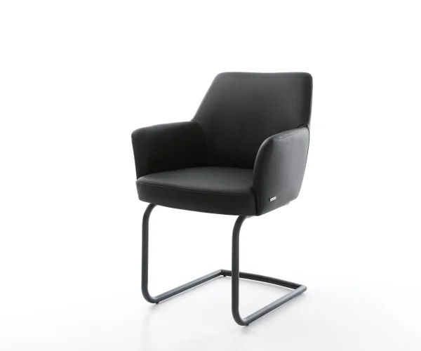 Cantilever Xana-Flex avec accoudoirs cuir de vache noir pied cantilever rond noir ressorts ensachés