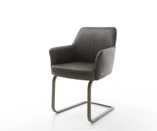 Cantilever Xana-Flex avec accoudoirs microvelours anthracite vintage pied cantilever plat aspect titane ressorts ensachés