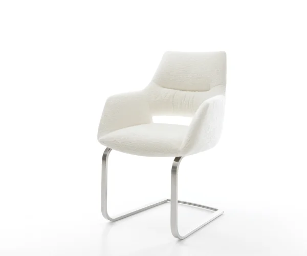 Cantilever Yago-Flex avec accoudoirs bouclé doux beige pied cantilever plat acier inoxydable resorts ensachés