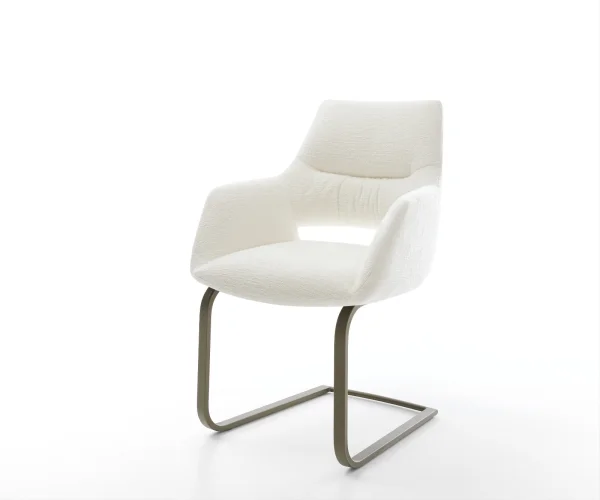 Cantilever Yago-Flex avec accoudoirs bouclé doux beige pied cantilever plat aspect titane resorts ensachés