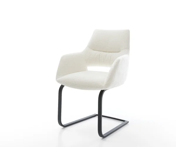 Cantilever Yago-Flex avec accoudoirs bouclé doux beige pied cantilever plat noir resorts ensachés