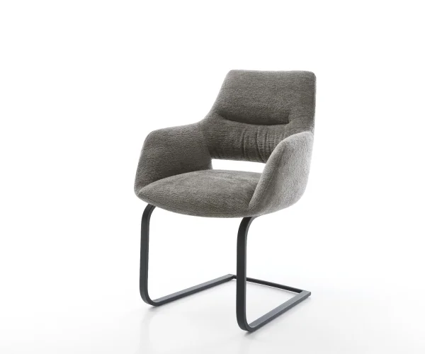 Cantilever Yago-Flex avec accoudoirs bouclé doux couleur boue pied cantilever plat noir resorts ensachés